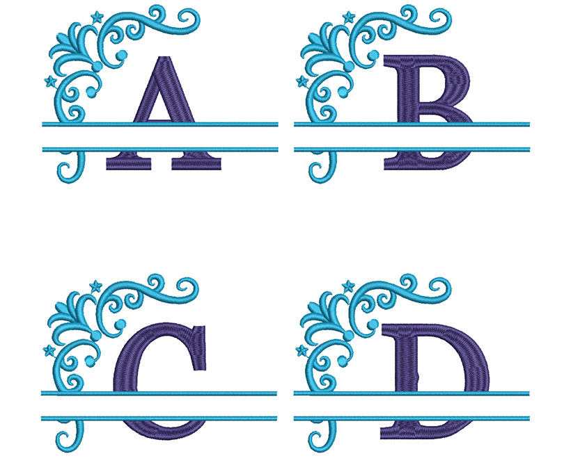 ESA Embroidery Font: Split 2 Color Monogram 100mm