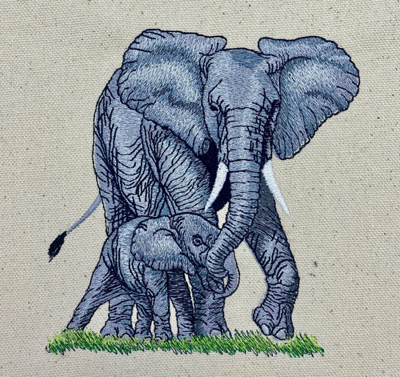 Embroidery Design: Elephant With Baby 3 Sizes