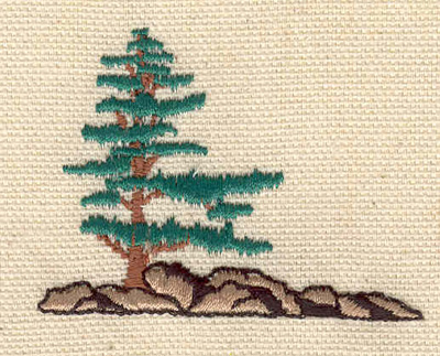 Embroidery Design: Evergreen on rocks  1.70"h x 2.30"w