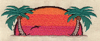 Embroidery Design: Sunset with palms 4.00w X 1.34h