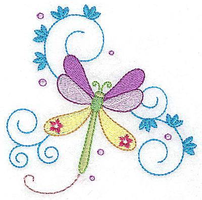 Embroidery Design: Dragonflies swirls and flower large 4.95w X 4.75h