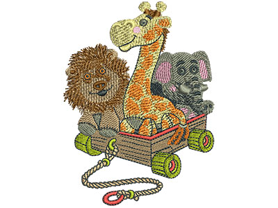 Embroidery Design: Wagon Of Stuffed Toys Lg 2.95w X 4.01h