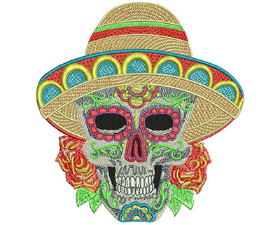 Embroidery Design: Sugar Skull Sumbrero Lg 5.21w X 5.52h