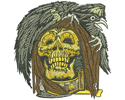 Embroidery Design: Skull Raven Lg3.51H x 3.46W