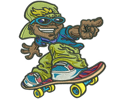 Embroidery Design: Cartoon Skateboarder Lg 3.51w X 4.02h