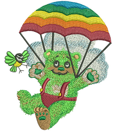 Embroidery Design: Skydiving Bear Lg 3.64w X 4.48h