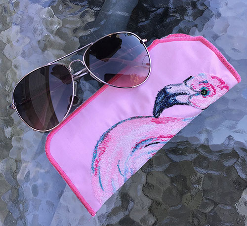 In-the-Hoop Embroidery Project: Flamingo Sunglasses Case