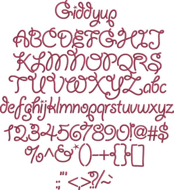 BX Embroidery Font: Giddyup