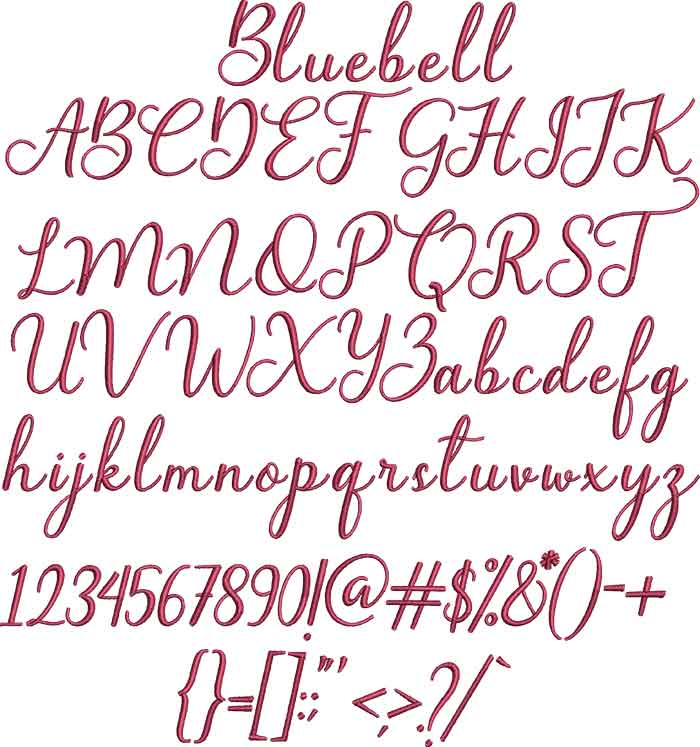 BX Embroidery Font: Bluebell