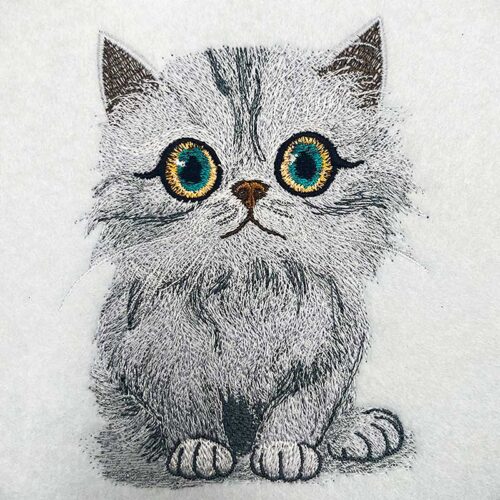 Cuddly grey cat embroidery design