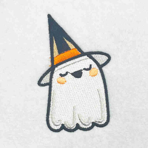 ghost with witches hat embroidery design