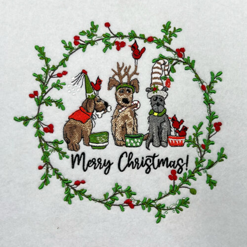 Dogs Merry Christmas embroidery design