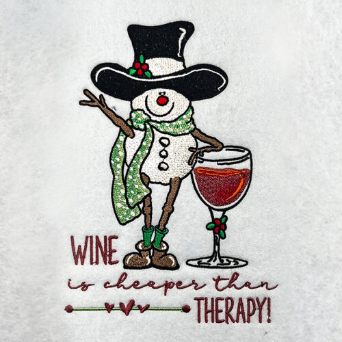 wine therapy embroidery design