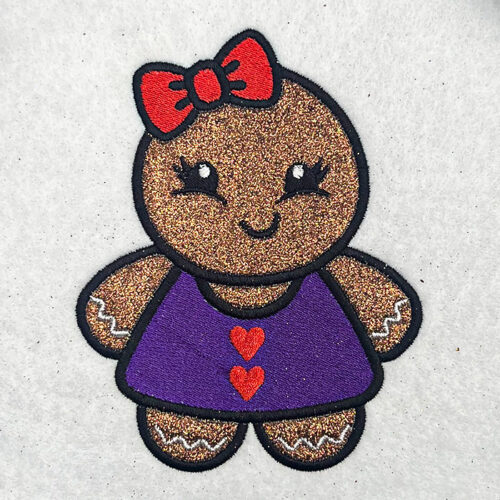 Gingerbread girl applique embroidery design