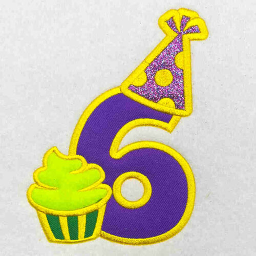 Birthday number 6 applique embroidery design